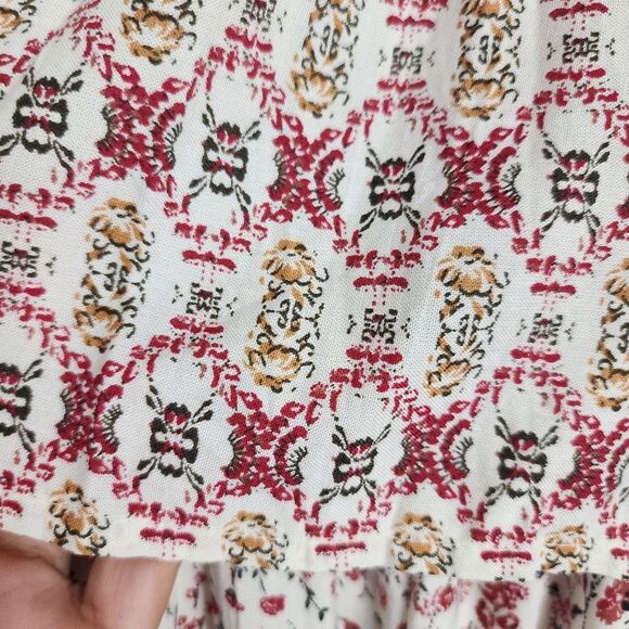 Japna Strapless Wide Leg Jumpsuit Ruffles Cream Red Floral Flare Smocked Size S - Picture 11 of 13